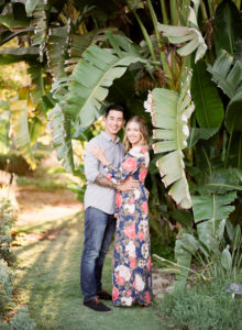 tropical engagement shoot with floral dress