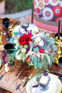 bright flowers on vintage table