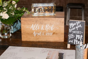 wooden card box and guest book