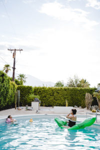 bachelorette party by the pool in Palm Springs
