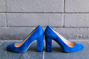 Bride's blue suede shoes