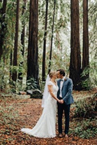 bride and groom in big sur woods