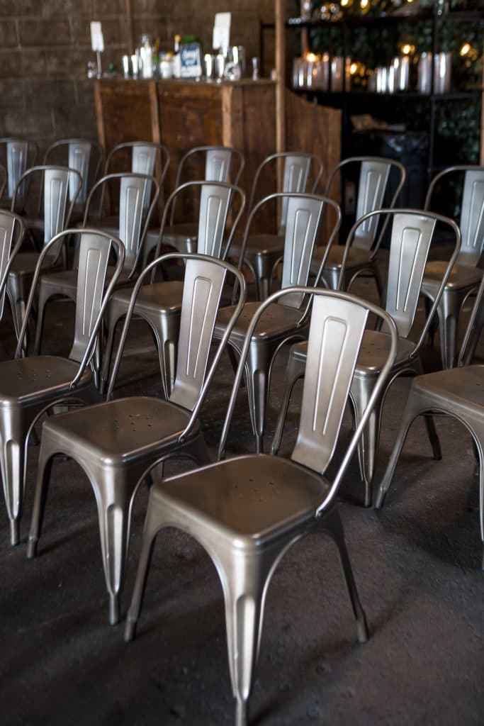 metal chairs for ceremony at smoky hollow studios