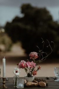 A creative floral arrangement for a wedding in the desert