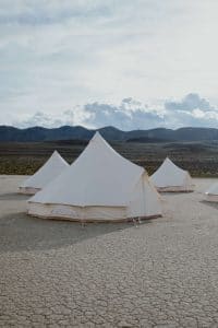 A stout bell tent for a festival inspired wedding in the desert.