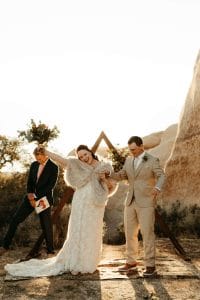 Boho Joshua Tree elopement with triangle arch