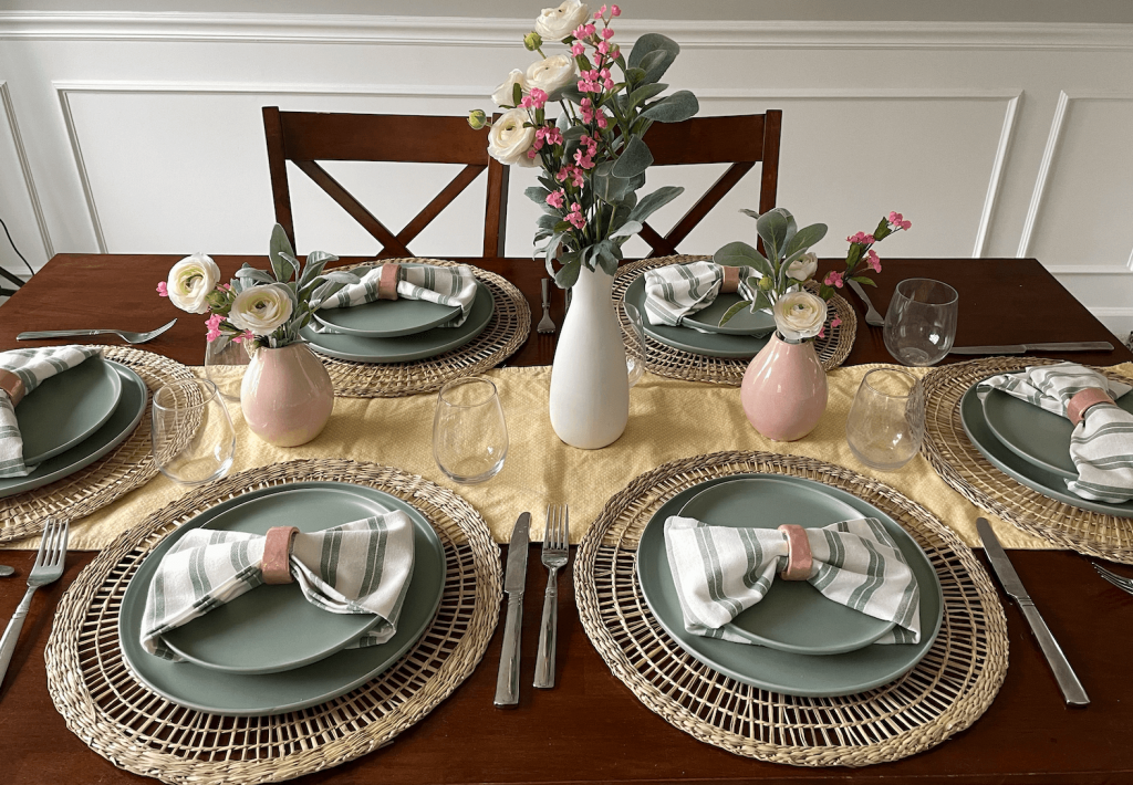 Pink and green easter tablescape
