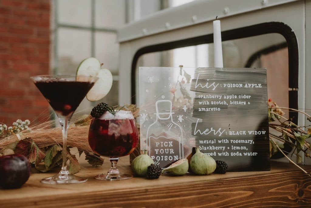 Halloween wedding cocktails for bride and groom